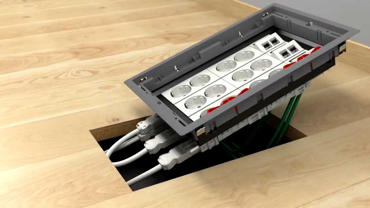 Монтаж напольных лючков Schneider Electric